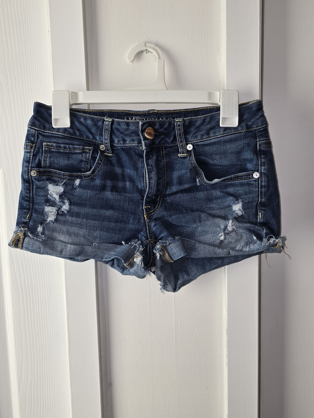 American Eagle Outfitters Dark Blue Distressed Denim Shorts